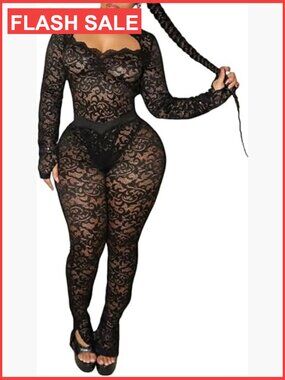 Sexy Lace Jumpsuit Halter Backless Bodysuit Top Flare Pants Set 2-Piece Club